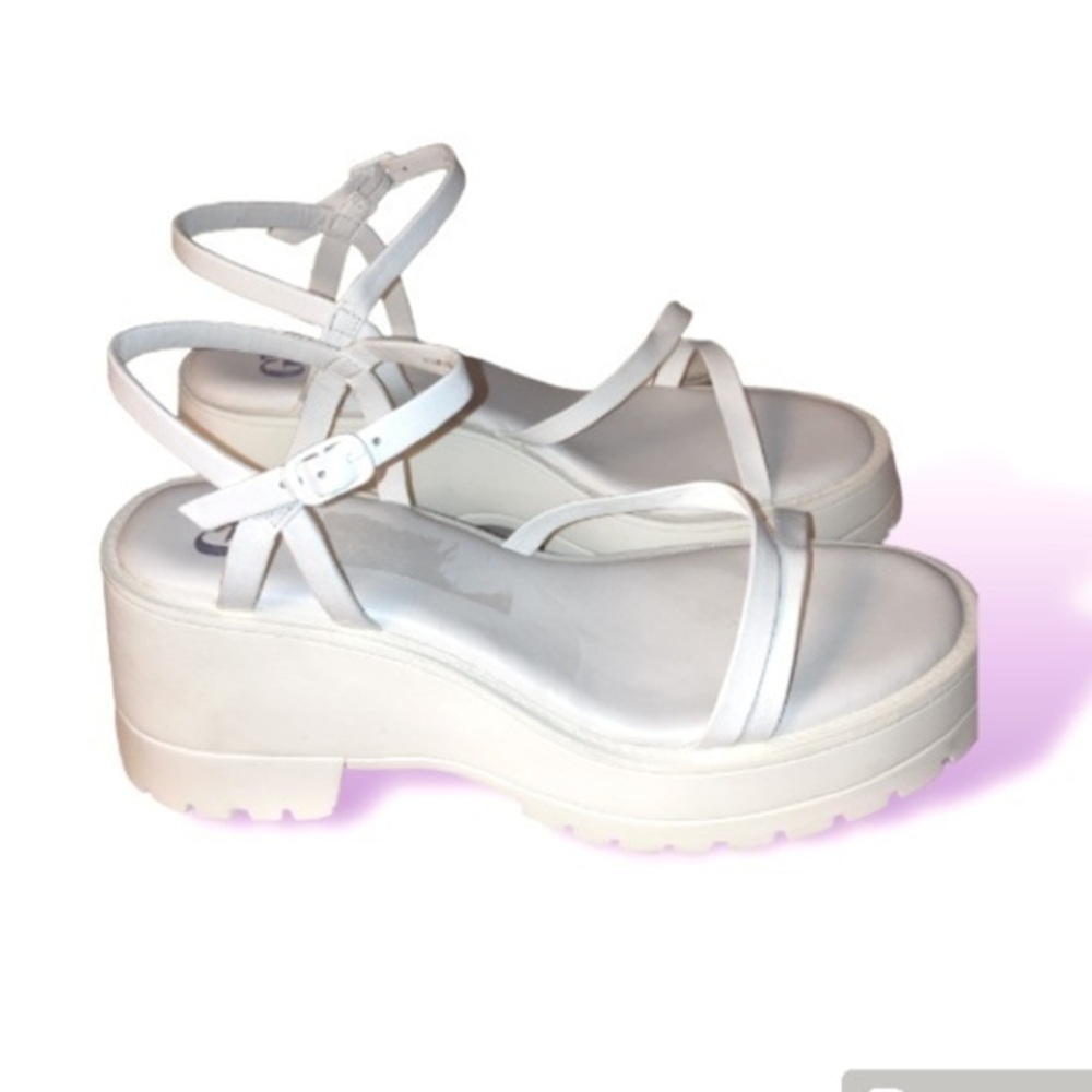NWOT Gianni Bini White size 8 1/2 Wild-Child Leather Platform Sandals size 9.5 - Picture 4 of 13